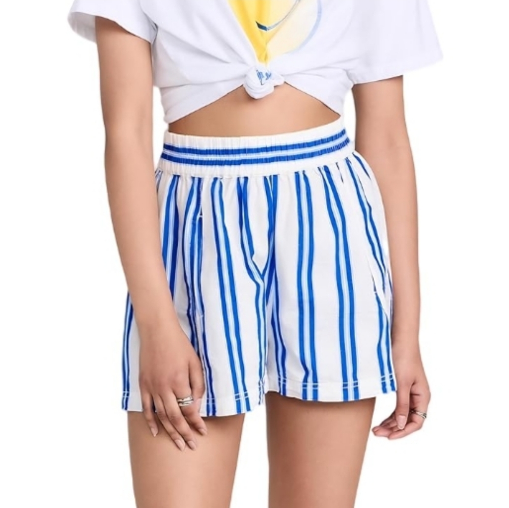 Plaid Pajama Lounge Sleep Striped Bottom Short Blue Nwt